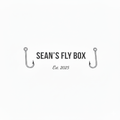 Logo for 'Sean's Fly Box' with fishing hooks on a white background